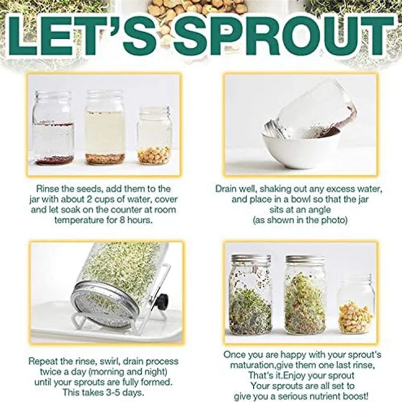 ABMH-Sprouting Lid, Stainless Steel Sprouting Jar Lid, Sprouting Kit For 86MM Mouth Jars, Germination Kit Lid 5 Pack