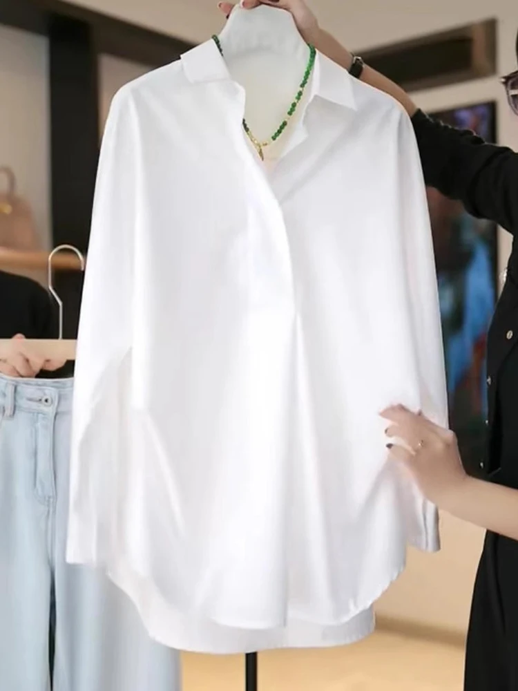 Lässige reine Farbe Ne Chiffon irt Ele Maturi Long Sve Herbst Oberbekleidung und Damen Faion Top