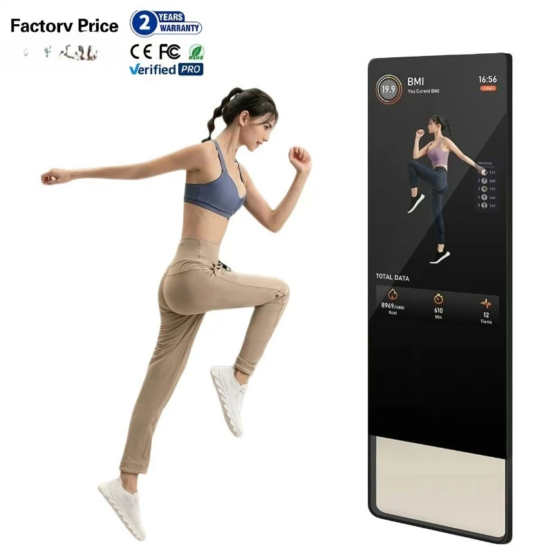 Interactive touchscreen 4K fitness mirror, voice-activated, floor/wall mountable 21.5/32/43-inch OLED home fitness equipment