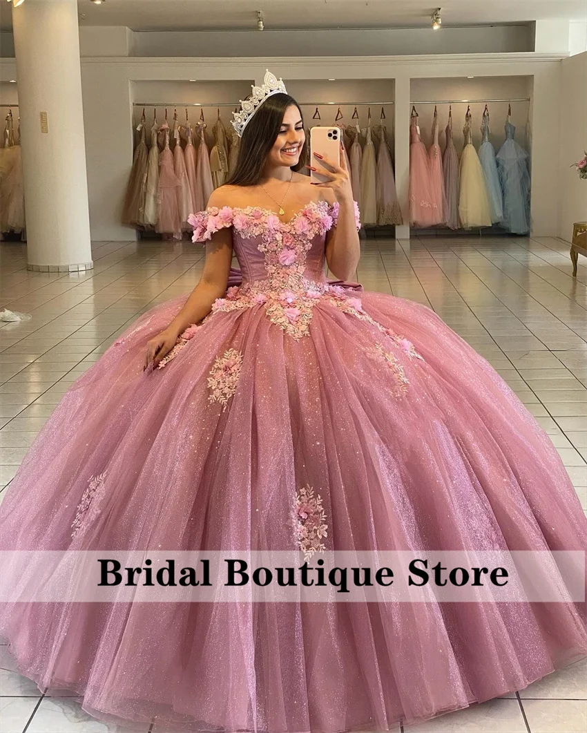 Sweet Dust Pink Quinceanera Dress Sweetheart Beaded Crystals Delicate Flower Appliques Ball Gown Birthday Gowns Customized 