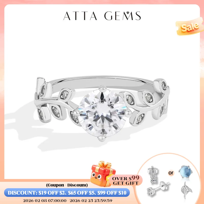 

ATTAGEMS 1.5CT S925 Sterling Silver Moissanite Rings for Women Solitaire Leaf-shaped Design Wedding Engagement Band Fine Jewelry