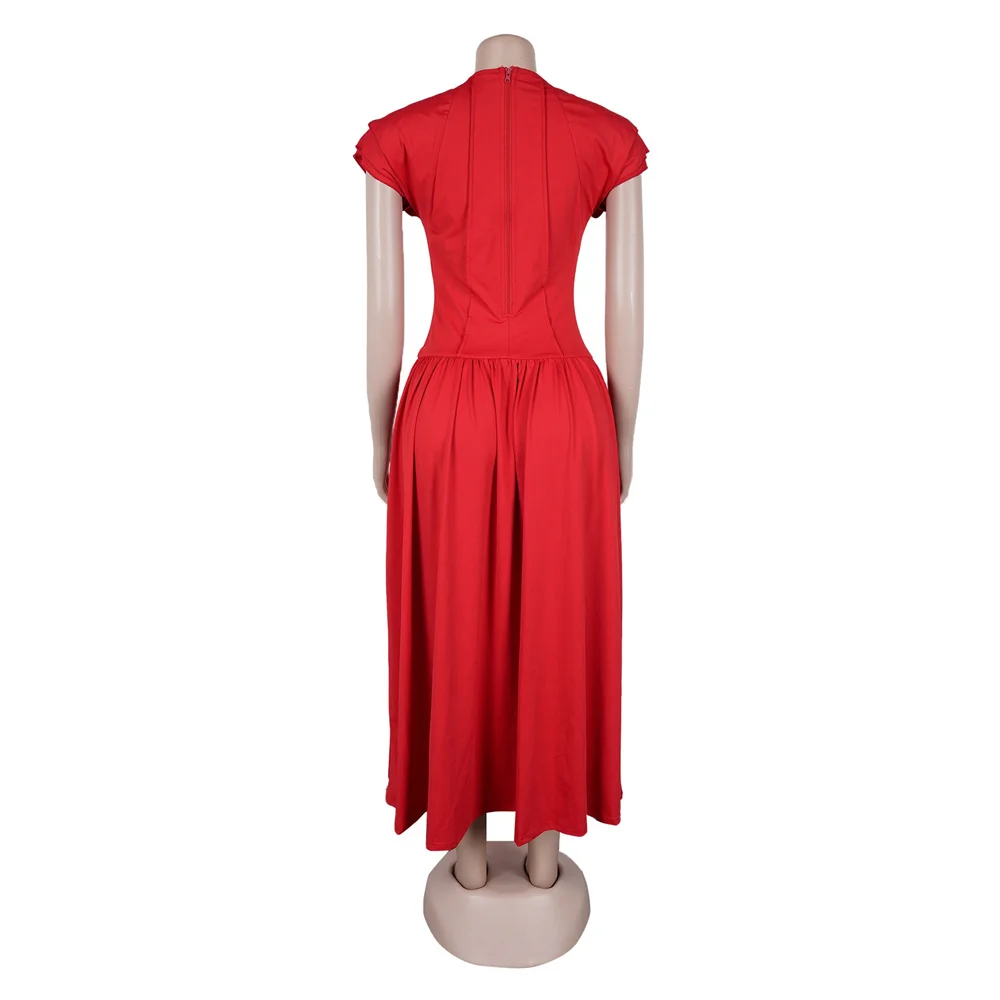 Slergiri feminino manga em camadas o pescoço festa a linha vestido de verão cintura elástica elegante zíper volta vermelho vestidos longos femininos