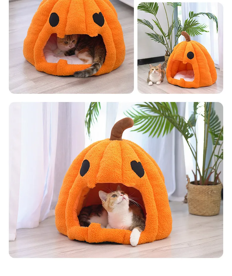 Halloween Pumpkin Cat House  Autumn and Winter Warm Cat House bed Cat and Dog House Pet Halloween Pet mat