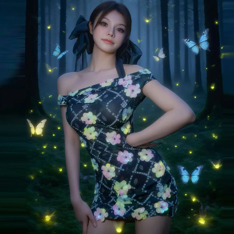 Vrouwen Stage Catwalk Jurk Pailletten Bloem Feestjurken Zanger Jazzdans Kostuum Festival Outfit Bar Nachtclub Kleding XS10536