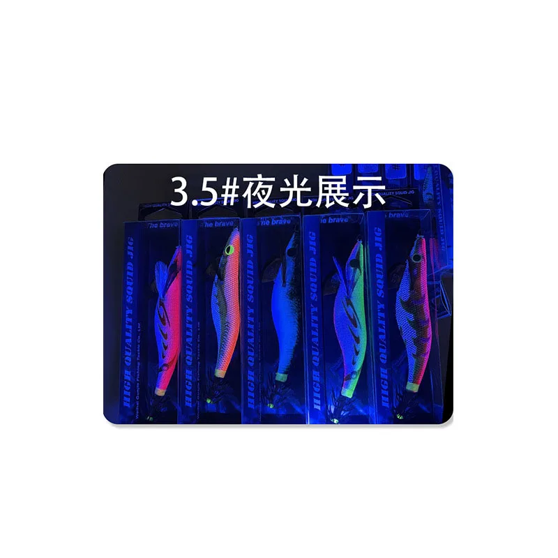 1PC Tintenfischköder Garnelen 3,5 # 13 cm 18 g Jigs Holzköder Leuchtende Oktopusköder 3D-Augen Tintenfisch Künstlicher Köder Jigging Angelköder – Detail 1