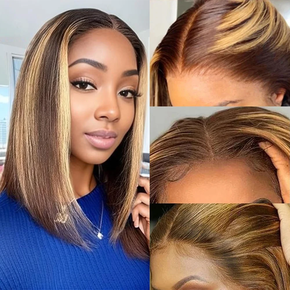 Highlight 4/27 13x4 Full Lace Frontal Wig Brazilian 99J Red Burgundy Straight Bob Wigs For Women 4/350 Ginger Brown Colored Wigs