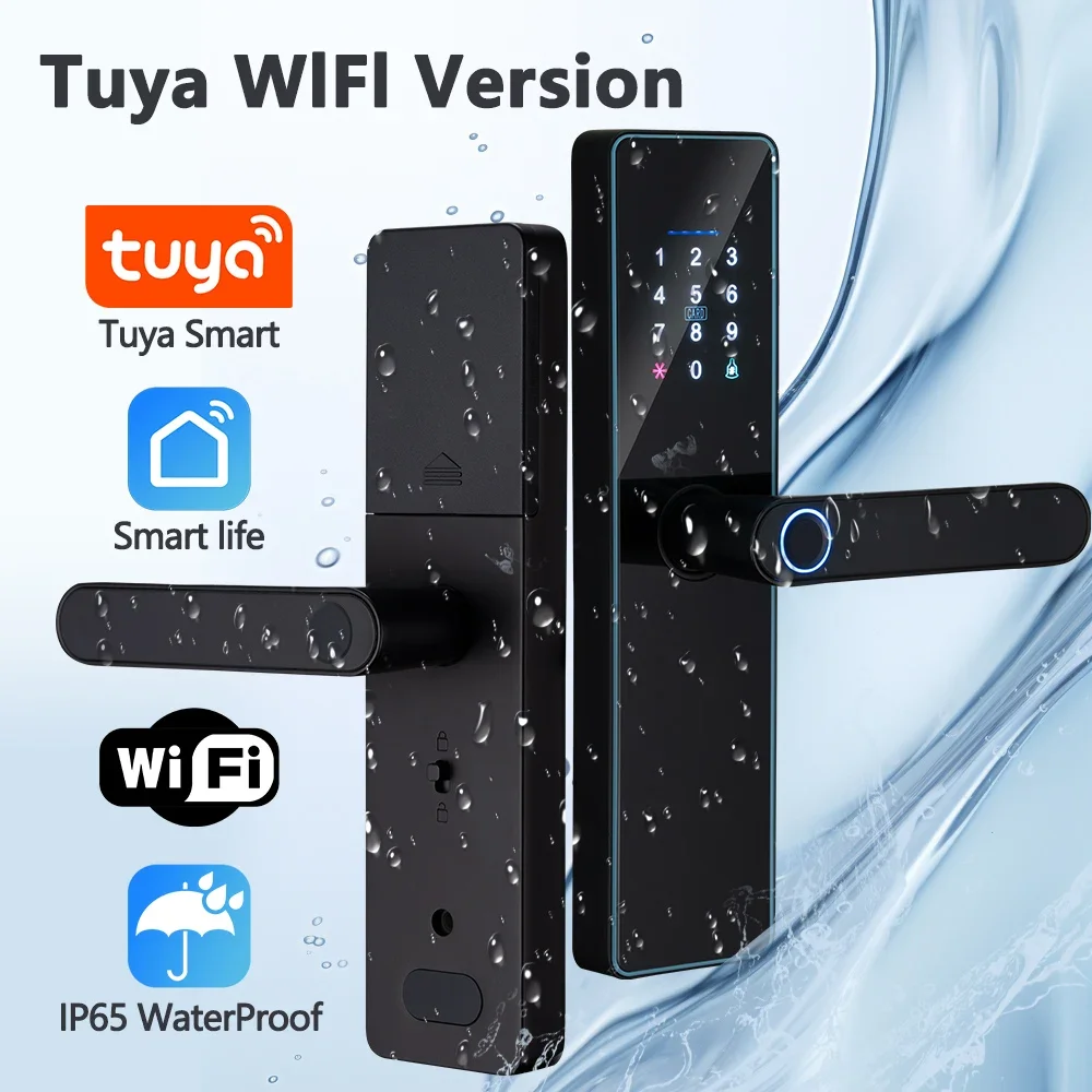 Smart Life/Tuya App Control IP65 Waterproof WiFi Smart Lock for Front Door Security Smart Keyless Entry Door Lock with Handle