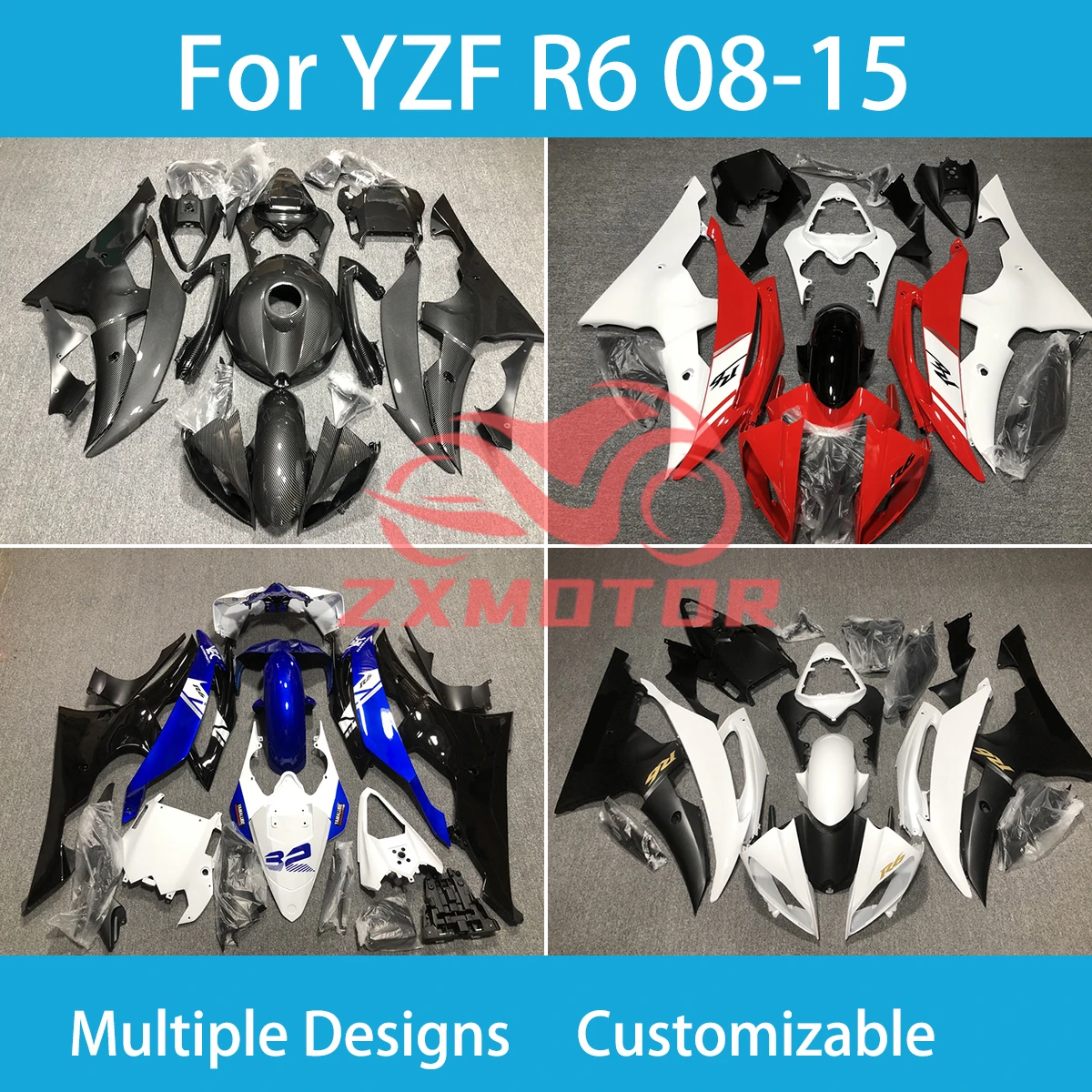 

YZF-R6 2008-20015 Комплект крутых обтекателей для Yamaha YZF R6 08 09 10 11 12 13 14 15 16 Мотоциклетные высокопроизводительные обтекатели по индивидуальному заказу