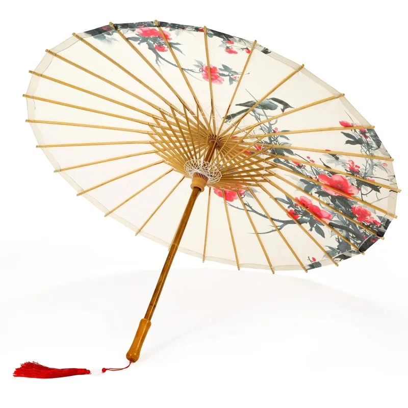Ombrello antico in carta oleata con fiori e uccelli