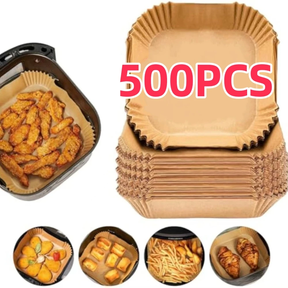 Friteuse à Air en papier, ustensiles de cuisine jetables, moules à pâtisserie carrés et ronds, plaque de barbecue, tampon antiadhésif, accessoires de cuisine
