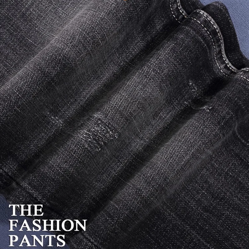 y2kdesigner fashionable men's jeans, washed with water, nostalgic stretch, slim fit, black gray jeans, high street hip-hop