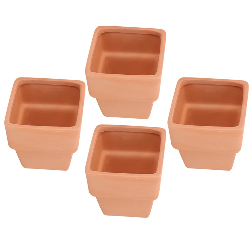 

4Pcs Small Red Square Flowerpot Set for Succulents and Cacti Desktop Planters Home Garden Decor Living Room Balcony Display