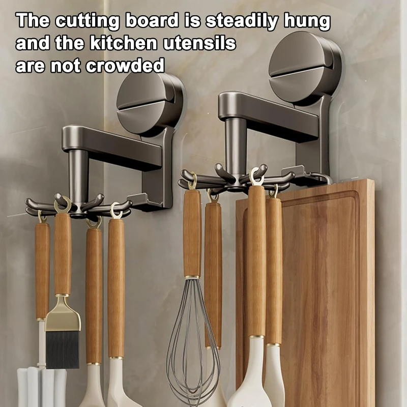 360° Rotating Hook Space-Saving Kitchen Storage Rack with Strong Suction Cups No Drill Mount for Wall Cabinet Door RV Organizer 2