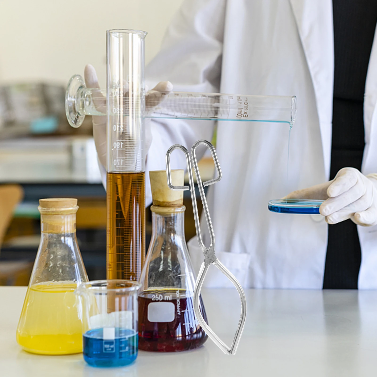 

2pcs Beaker Clamp Metal Tongs Anti-Slip Rubber Handle For Crucible Flask Laboratory School Science Experiment Gadget Accessory