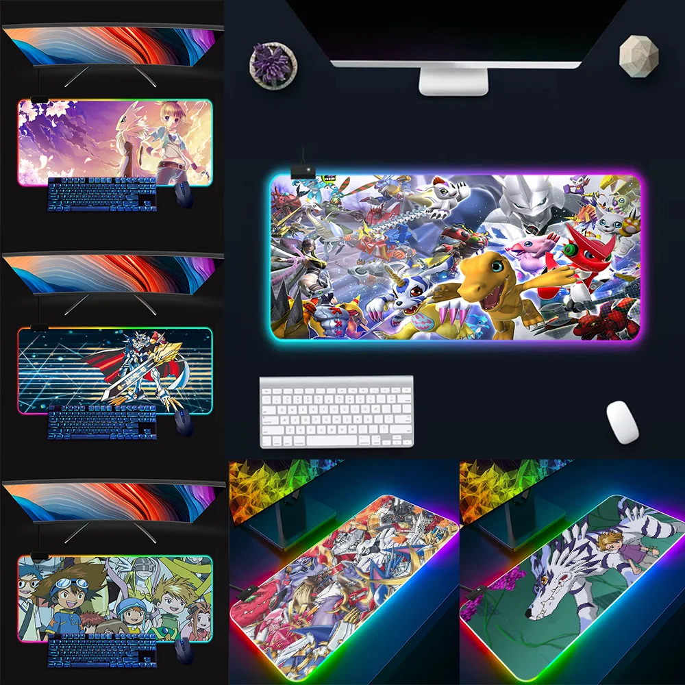 D-Digimon GAMING RGB Pc Gamer Keyboard Mouse Pad Mousepad LED Glowing Mouse Mats Rubber Gaming Computer Mausepad