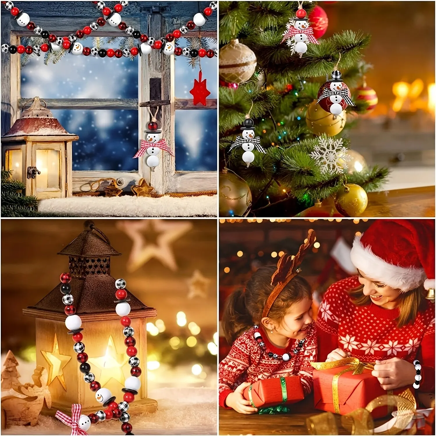 1 Set/bag Christmas Snowman Combo Pack Wooden Beads Ribbon Set DIY Wreath Party Home Xmas Tree Decoration Beading Material