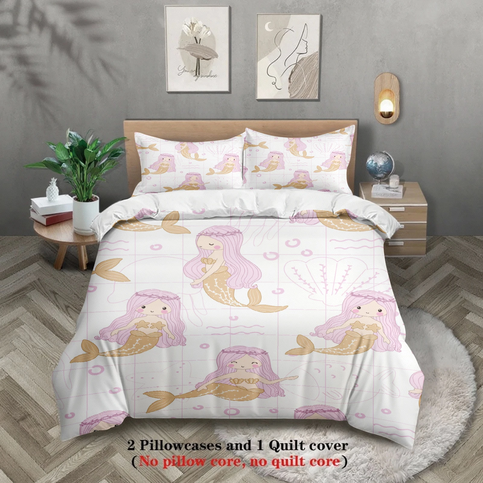 Cute Cartoon Bedding Set 3D Printed Duvet Cover Set (No Filling) Single Twin Full Size For Kids Girls Daughter Bedroom Decor