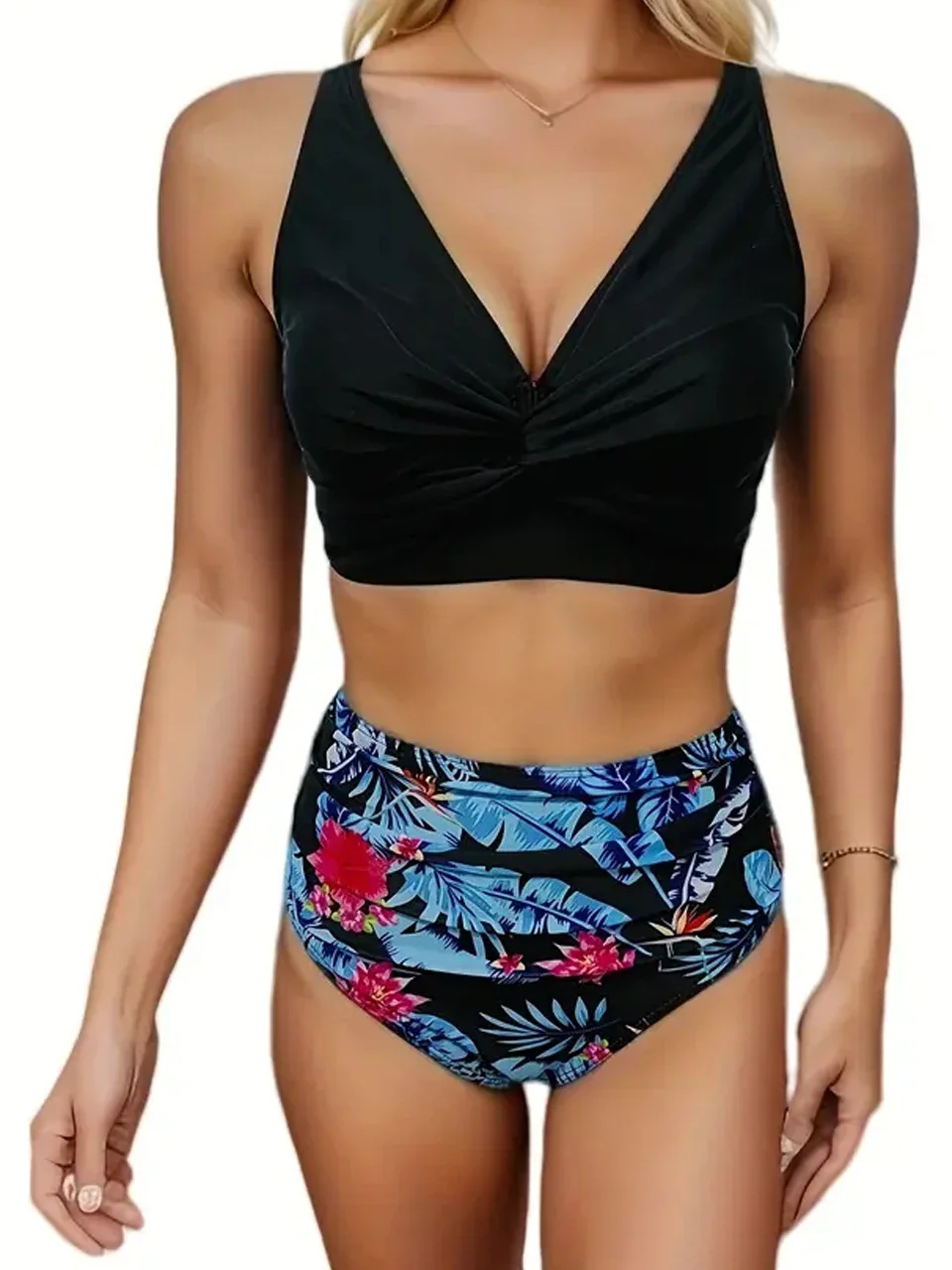 

2025 Straped High Waist Bikinis Black Swimsuit Women Sexy Printed Swimwear Female Bathers Bathing Swimming Swim Suit Beachwear