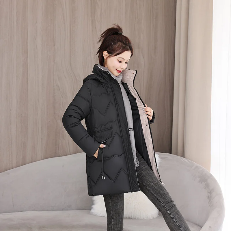 2024 New Women Jacket Winter Parka Down Cotton Jackets Casual Mid Long Coat Thick Warm Hooded Parkas Female Waterproof Outwear