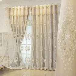 1 Panel 132cm Width European Double Layer Curtain with Valance for Living Room Bedroom Embroidered Luxury Curtain