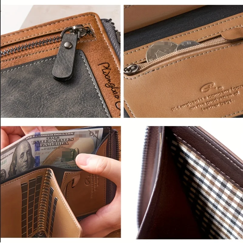 Personalisierte Foto-Geldbörse für Herren, Retro-Kurzgeldbörse mit graviertem Bild, Reißverschluss, PU-Leder, Münzgeldbörse, hochwertiger Kreditkartenhalter, ideales Geschenk – Detail 7