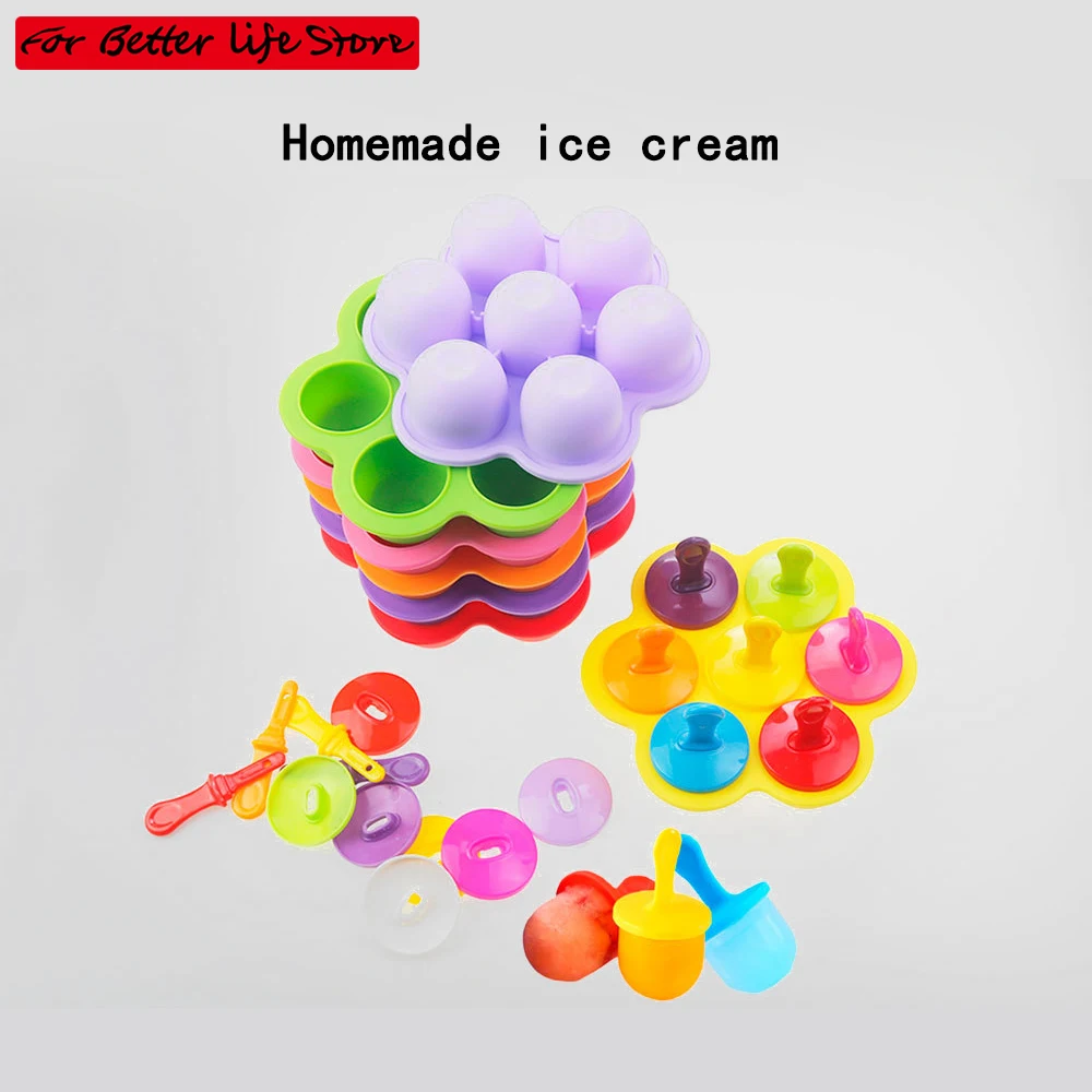 1piece 10 Hole Colorful Popsicle Silicone Mold Food Grade Silicone Ice Ball Mold Baby Fruit Shake Ice Cream Making Tools Ice