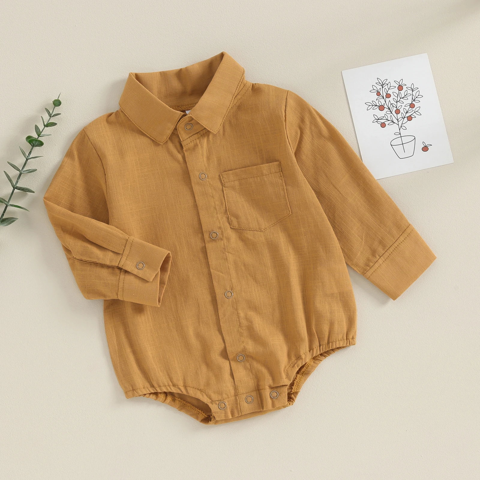 2023-08-16 Lioraitiin 0-24M Newborn Baby Boy Cotton Linen Shirt Romper Solid Long Sleeve Lapel Button Down Jumpsuit Clothes