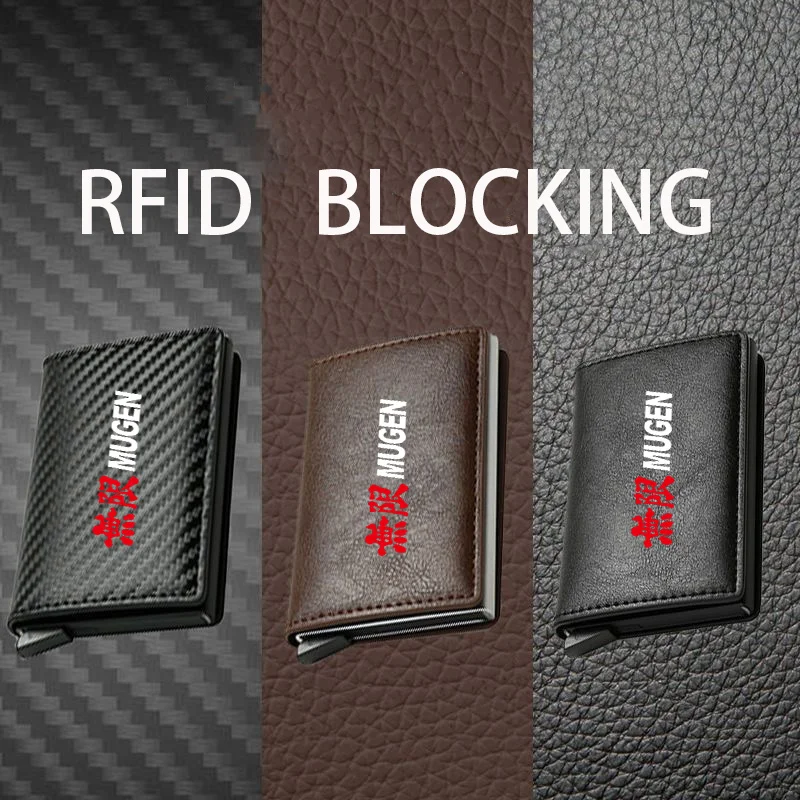 

Rfid кожаный держатель для кредитных карт из углеродного волокна, мужские кошельки Black Magic Trifold для Honda MUGEN R 2018 2020 2022, автомобильные аксессуары