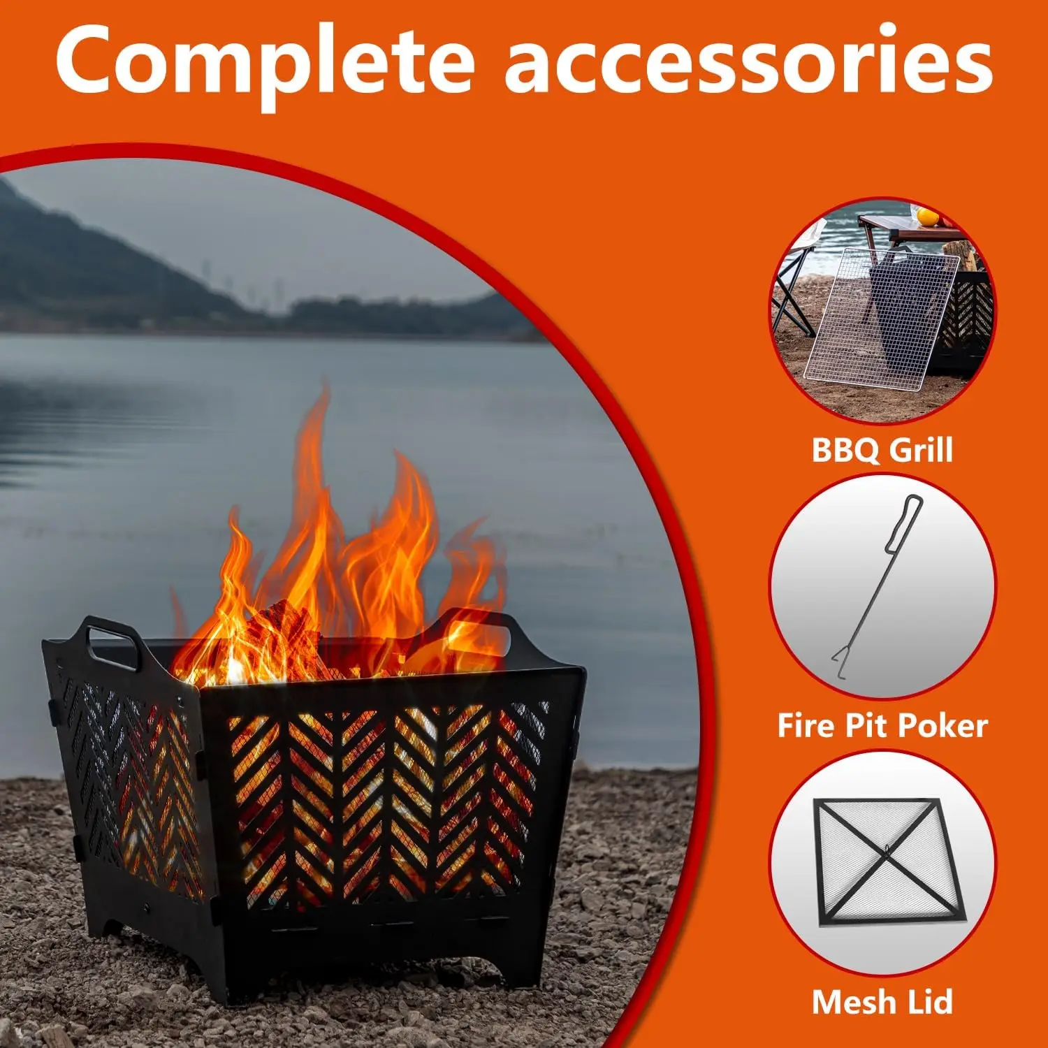 20 inch Fire Pits for Outside with Grill & Storage Bag,Portable Fire Pit,Wood Burning Fire Pit with Poker & Spark Screen