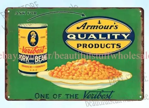 kitchen wall hangings ARMOUR'S PORK AND BEANS metal tin sign