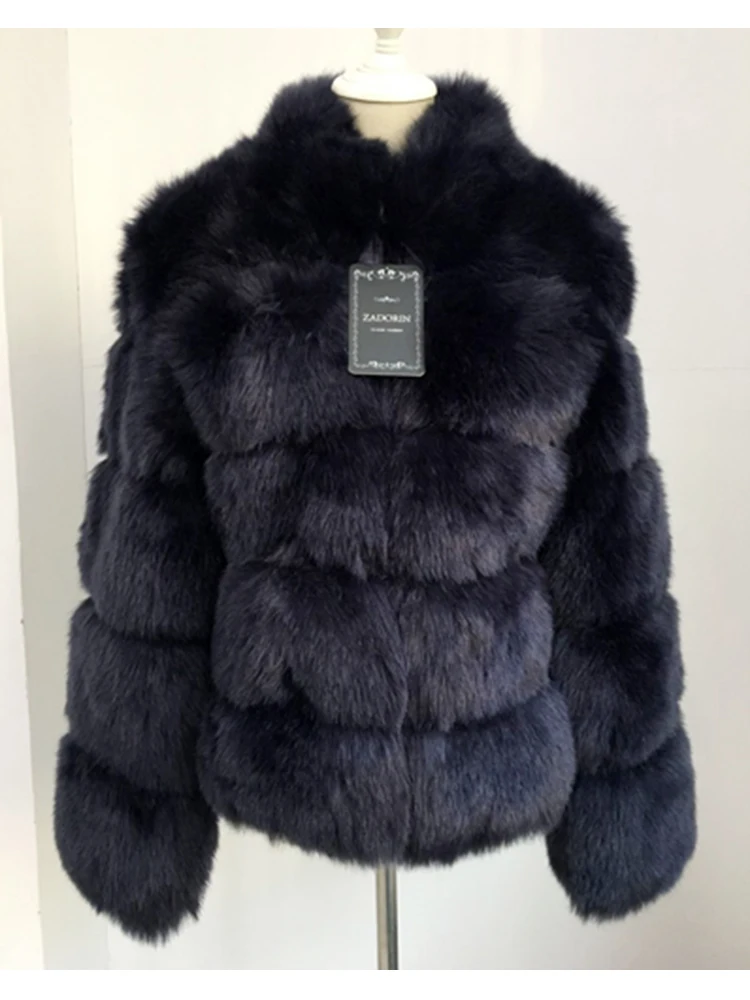 ZADORIN-Casaco de pele de raposa falsa para mulheres, jaqueta grossa, gola de pele falsa, outerwear de luxo, moda inverno quente