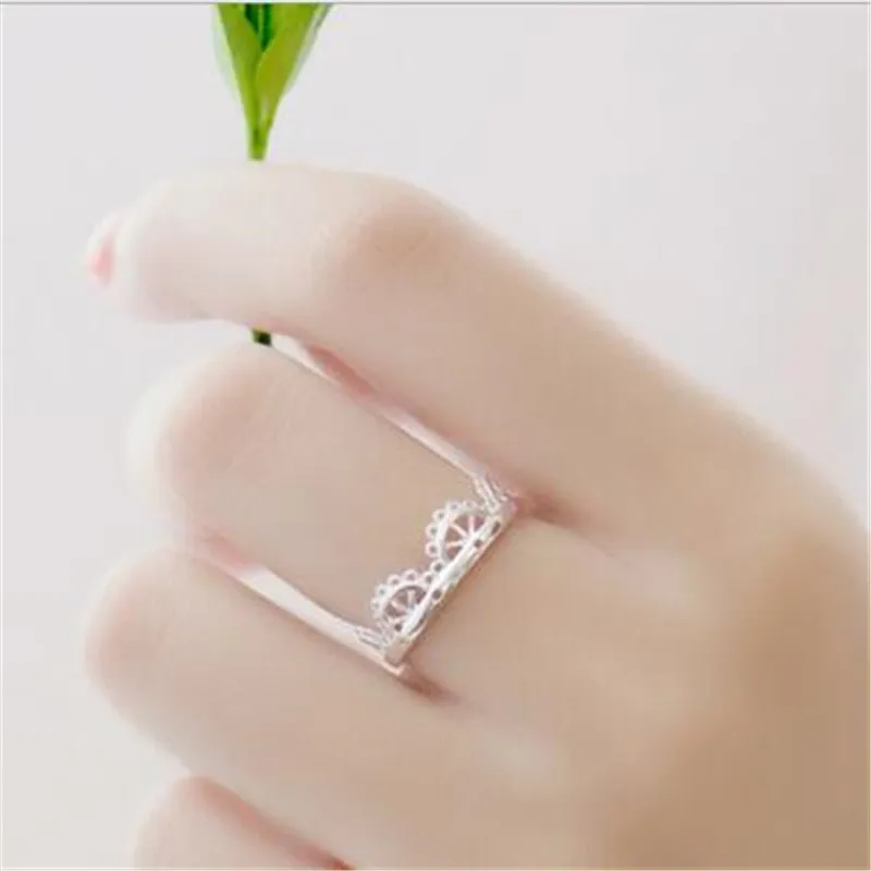 New Temperament Literary Fashion 925 Sterling Silver Jewelry Crown Flowers Female Personality Exquisite Opening Rings R190