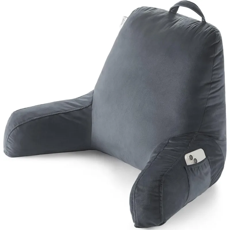 Reading Pillow for bed adult, Back Support Pillow with Arms, Back Rest Pillow for Sitting in Bed,  with Pockets