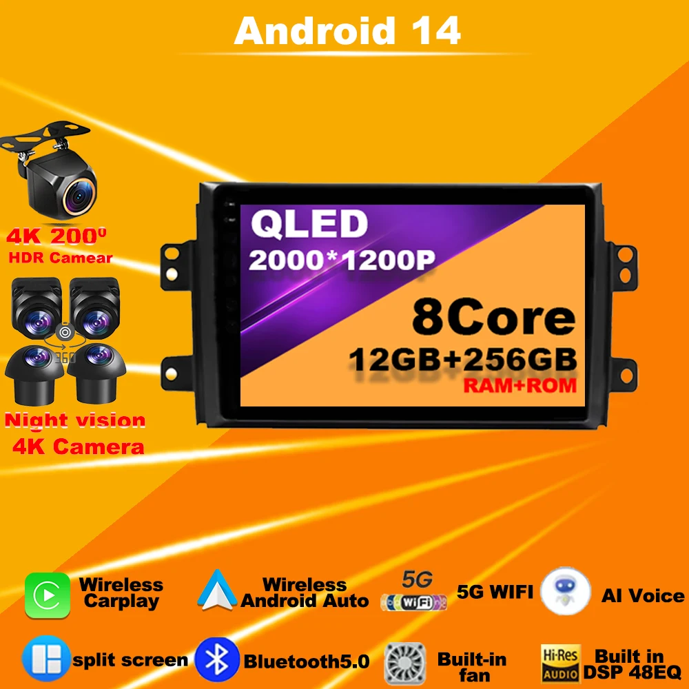 

Car Radio Android 14 For Suzuki SX4 2006 - 2013 For Fiat Sedici 2005 - 2014 Multimedia Player Navigation GPS 4G WIFI TouchScreen