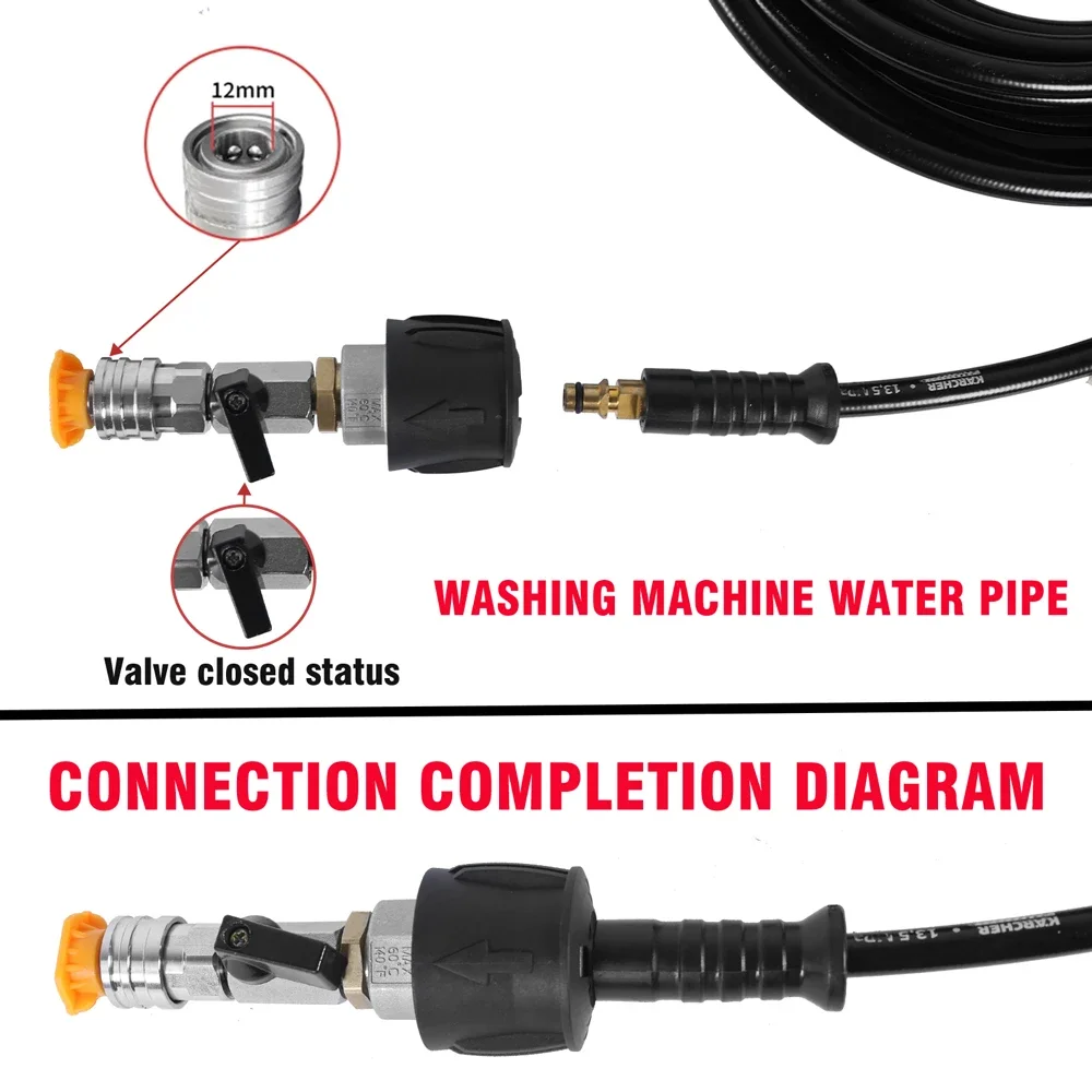 Hochdruckreiniger-Schlauchadapter 1/4 Zoll Schnellkupplung mit Ventil zur Steuerung des Wasserflusses für Kärcher, Lavor, Nilfisk, Parkside, Bosch AR-Schlauch – Detail 2