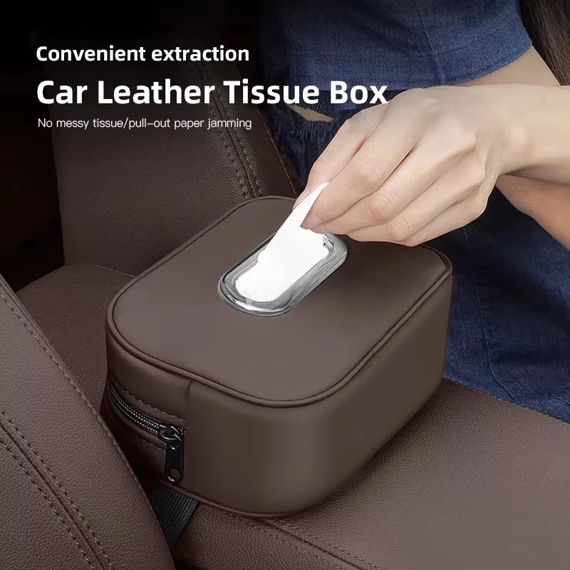 Car Tissue Box Holder PU Leather Hanging Napkin Case For Headrest Sun Visor Armrest Auto Interior Decor Accessories