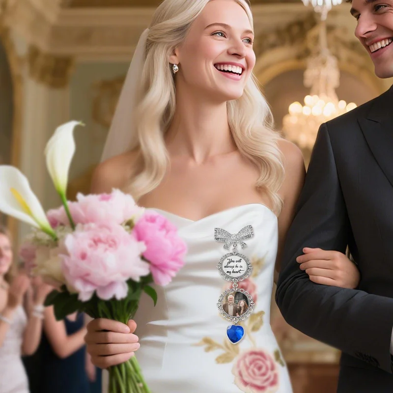 Personalised Wedding Bouquet Ornament with Photo Commemorative Brooch Memory Keepsake Gift for Brides