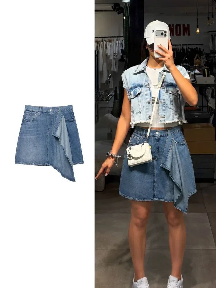 New Chic Trendy Light Blue Denim Skirt Women Spring Summer Stylish Mid Waist Relaxed Fit Street Wear Fashion Bottoms
