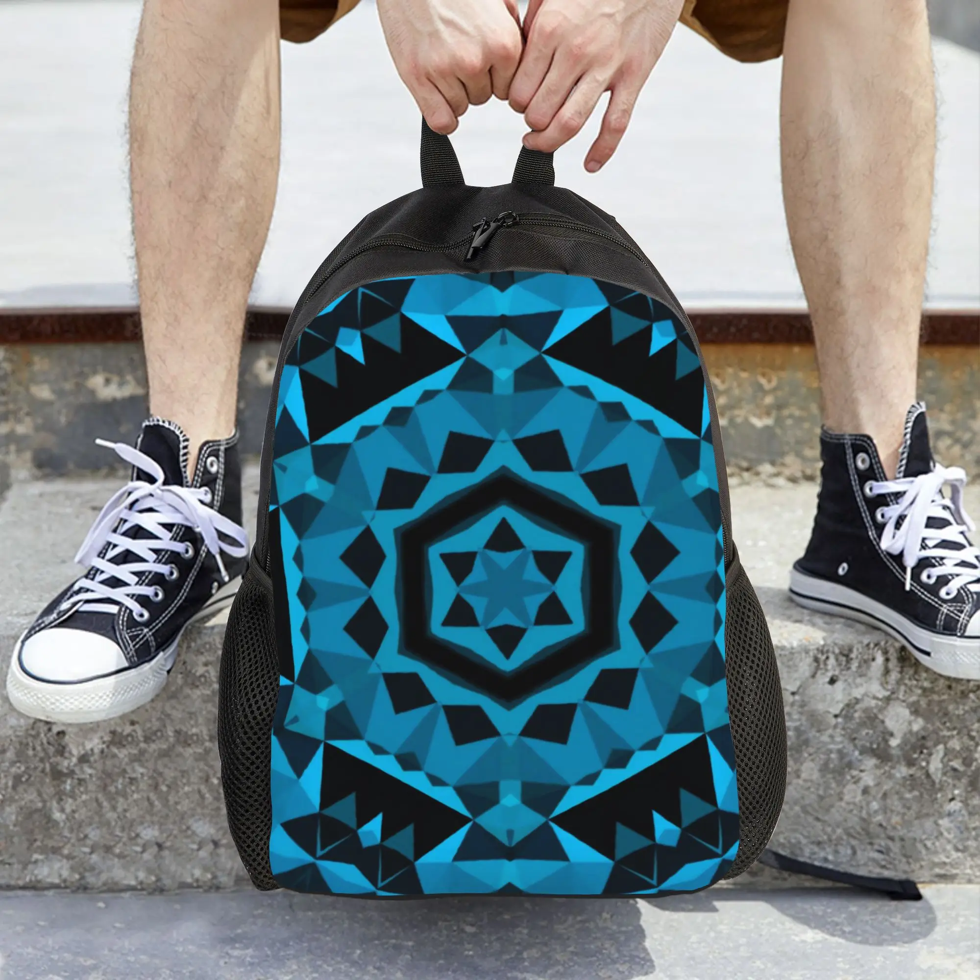 

The minimalist backpack features a crystal abstract geometric design with a single compartment, making it ideal for daily use