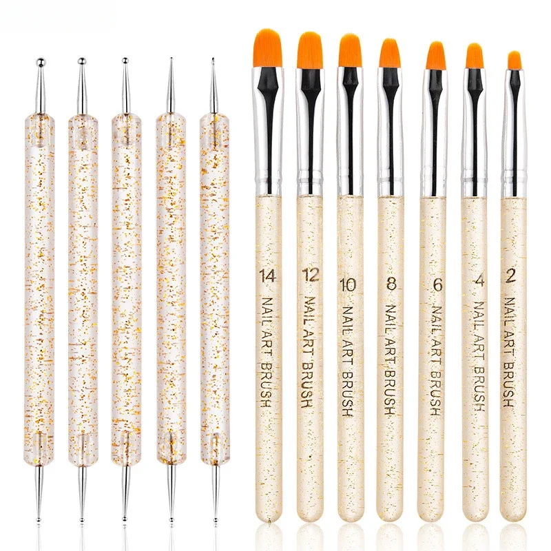 5/28Pcs Nail Art Brush Design Tip Painting Drawing Carving Dotting Pen FlatFan Liner Acrylic Gel UV Polish Manicure Tools