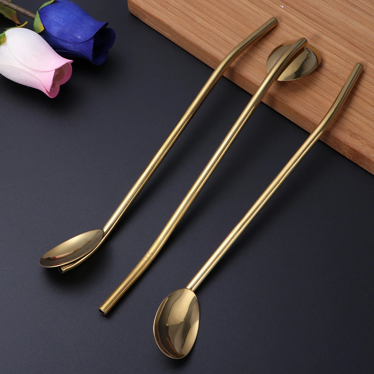 

6 pcs Stainless Steel Straw Spoon Reusable Drinking Tool For Cocktails Party Hollow Handle Multifunctional Kitchen
