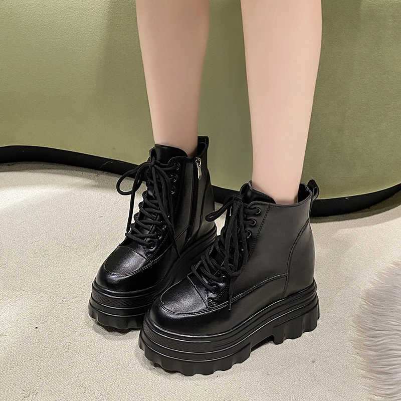 

2025 Autumn and Winter New 9CM Super High-heeled Waterproof Platform Women's Single Shoes Thick-soled Lace-up Boots