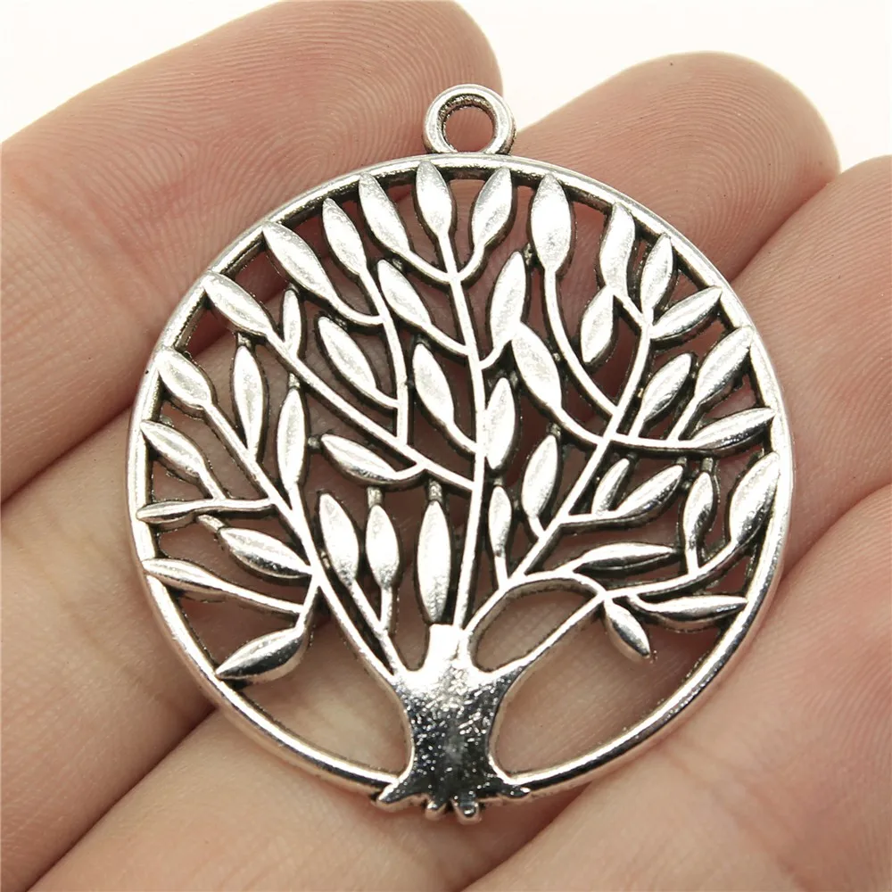 WYSIWYG 4pcs 41x37mm Round Tree Charms Pendants For Jewelry Making 2 Colors Antique Silver Plated Antique Bronze Plated