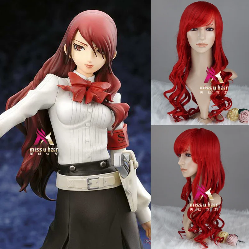 Shin megami tensei: persona 3 tongzhi meihe cosplay long red wig for adult synthetic wig Halloween party hair + wig cap