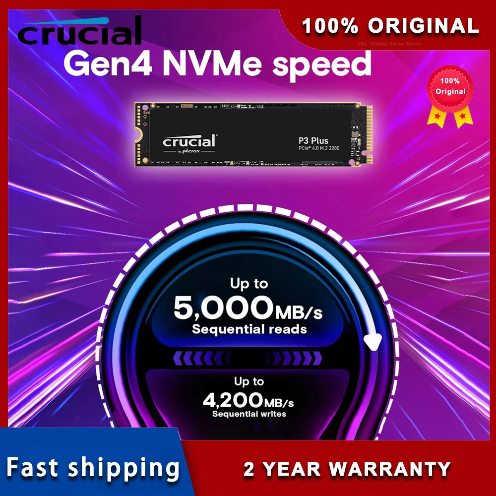 

Оригинальный твердотельный накопитель Crucial P3 PLUS 500 ГБ, 1 ТБ, 2 ТБ PCIe4.0x4 NVME M.2 2280, твердотельный накопитель до 5000 МБ/с (УПАКОВКА OEM)