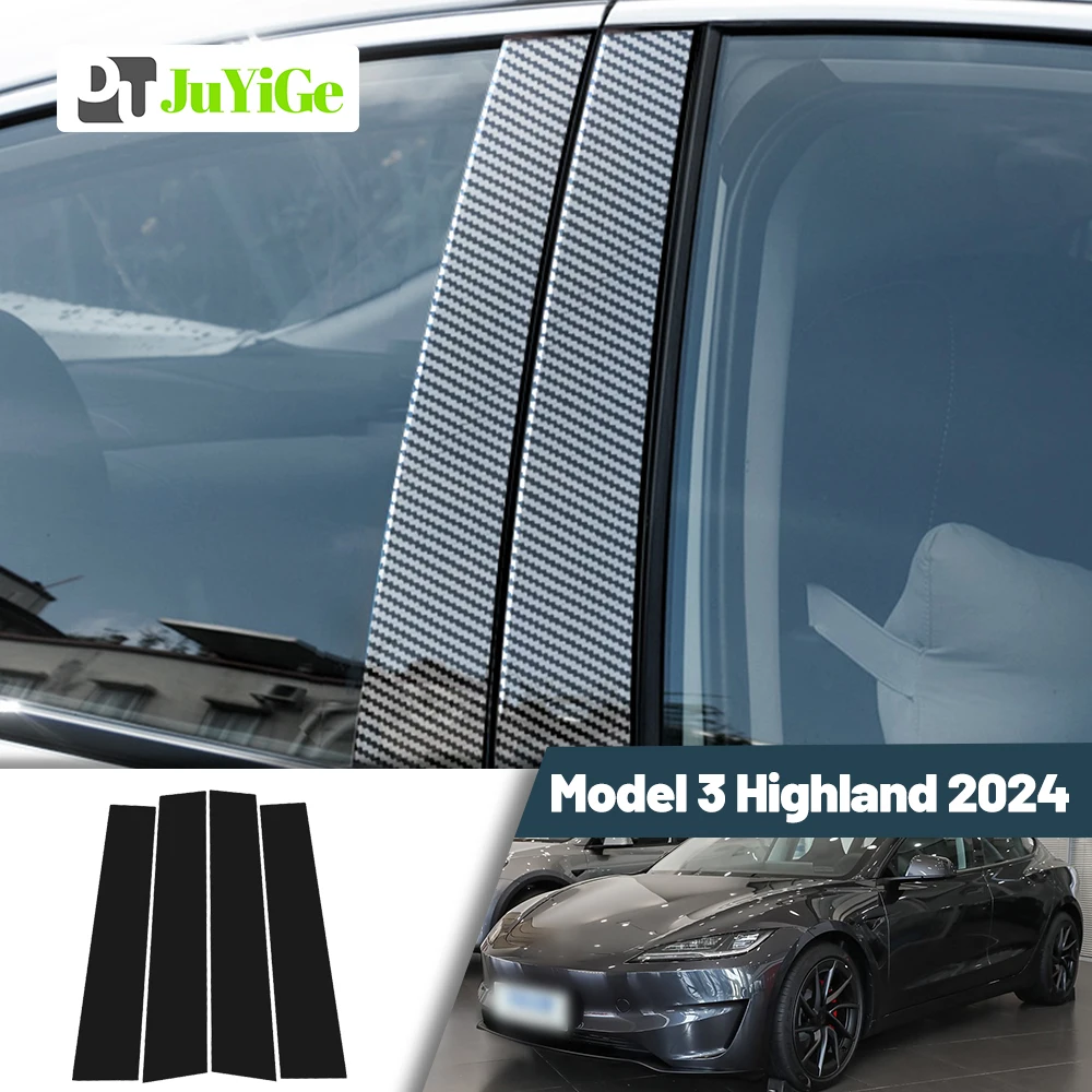 

Glossy Black Carbon Fiber Window Door Deal B C Pillar Post Cover Sticker For Tesla Model 3 Highland 2024