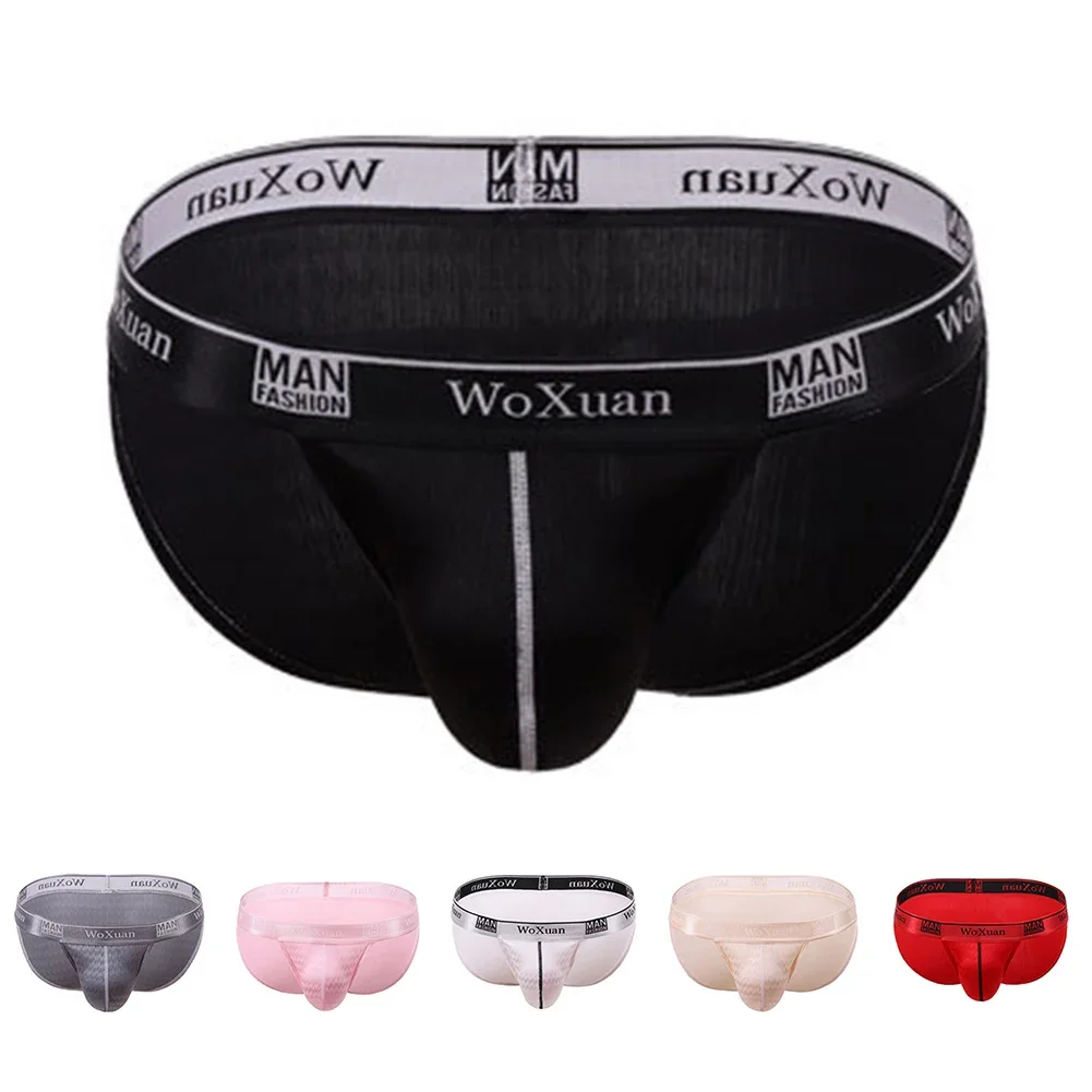 Men Briefs Sexy Big Pouch U Convex Thong Middle Waist Hip Lift Underwear Solid Hight Cut Panties Seduction Erotic Underpants