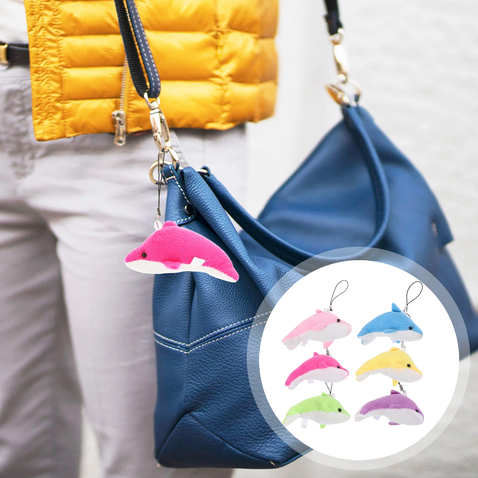 6pcs Small Dolphin Pendants Stuffed Dolphin Hanging Ornaments for Backpack Purse Phone dolphin party favors