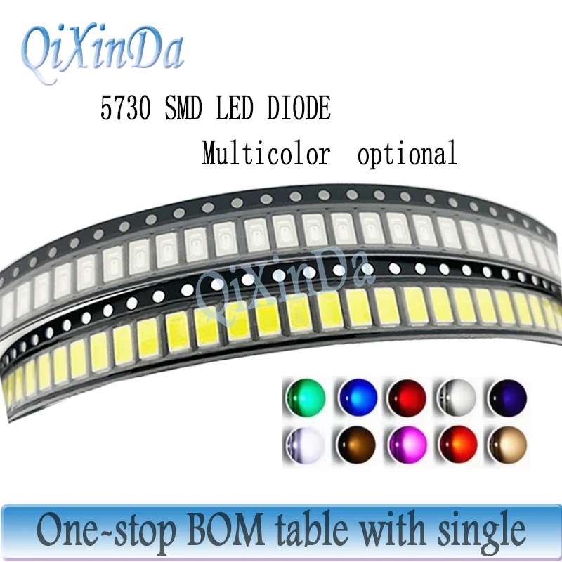 100pcs/lot SMD LED Diodes 5730 Green RED WARM White ICE Blue Yellow Pink Purple-UV Orange 0.5W