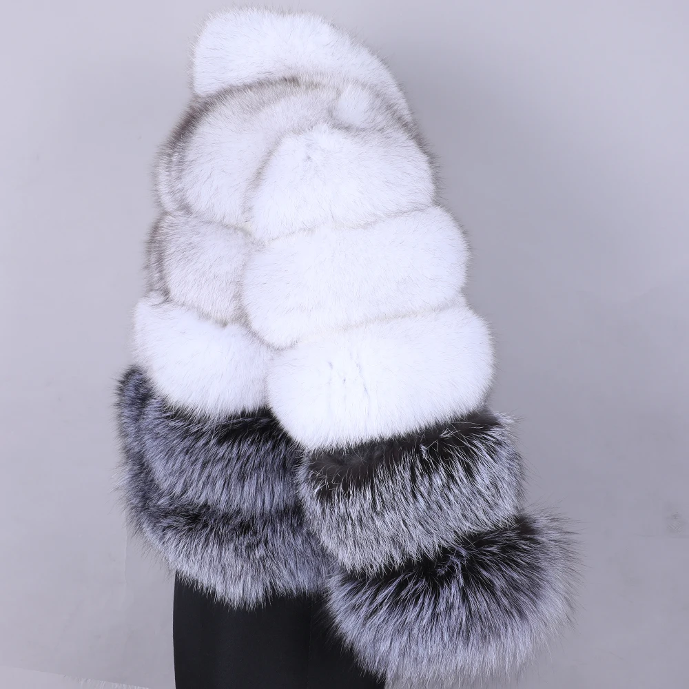 Women's Warm Jacket 100% real fur Fashion natural fox fur coat Vest stand collar long sleeve fur coat Natural fur coat